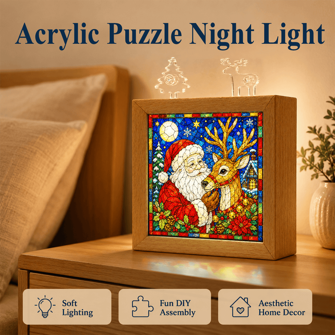 Acrylic Puzzle Night Light - Santa Claus and Reindeer