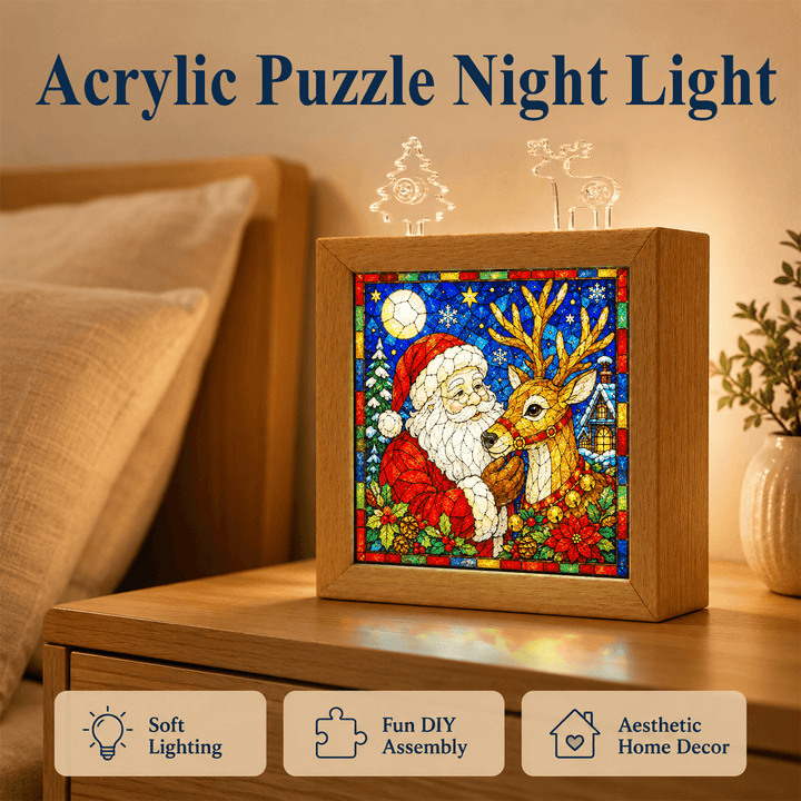 Acrylic Puzzle Night Light - Santa Claus and Reindeer