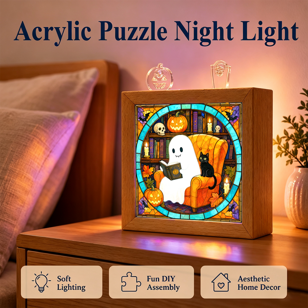 Acrylic Puzzle Night Light -Ghost Cat Reading