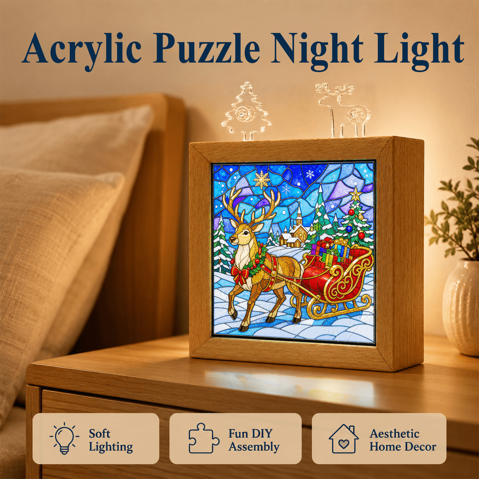 Acrylic Puzzle Night Light - Snowy Reindeer