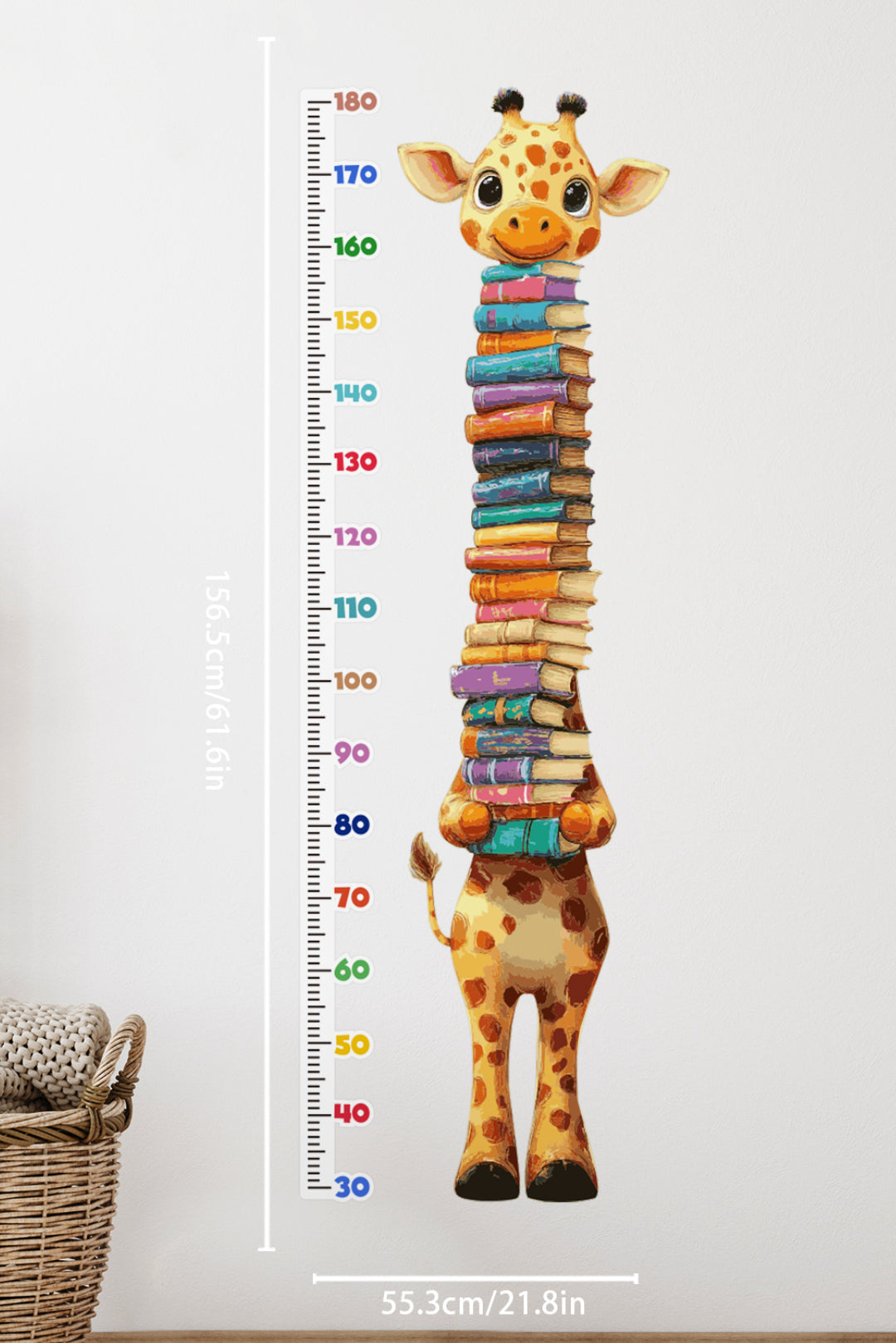 Adorable girafe tenant des livres Autocollant mural toise de croissance