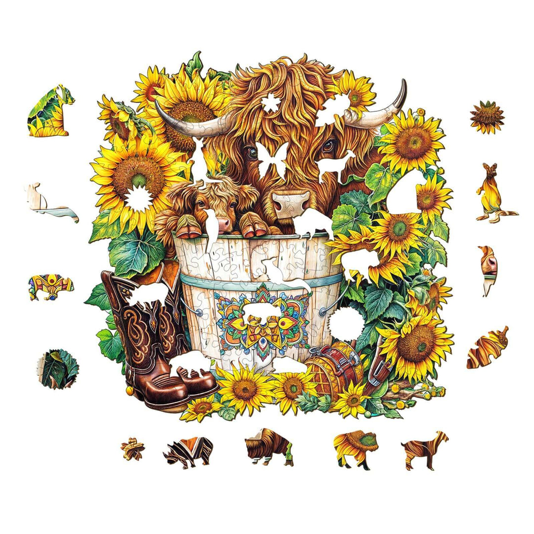 Sunflower Pasture Wooden Jigsaw Puzzle