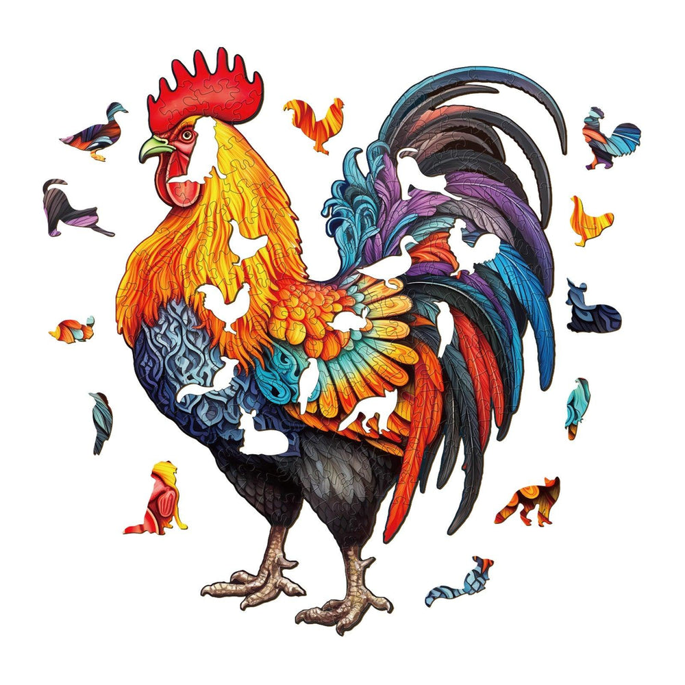 Spirited Rooster 2 Wooden Jigsaw Puzzle-Woodbests