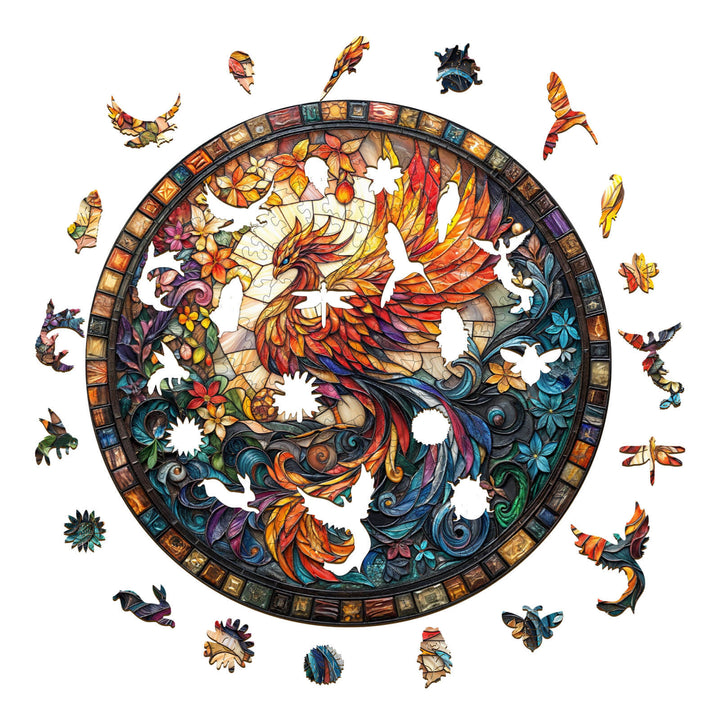 Stained Glass Phoenix-2 Wooden Jigsaw Puzzle - Woodbests