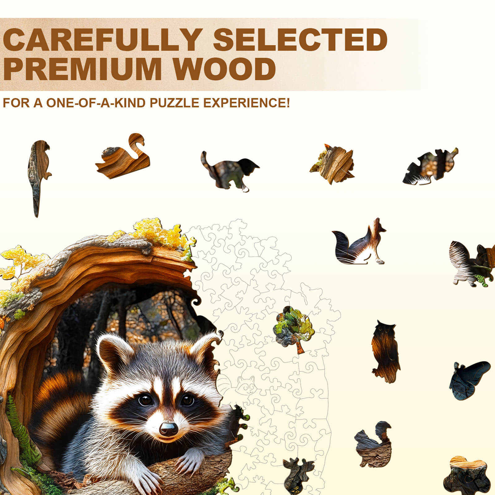 Puzzle en bois 3D Raton laveur Trou d'arbre-2