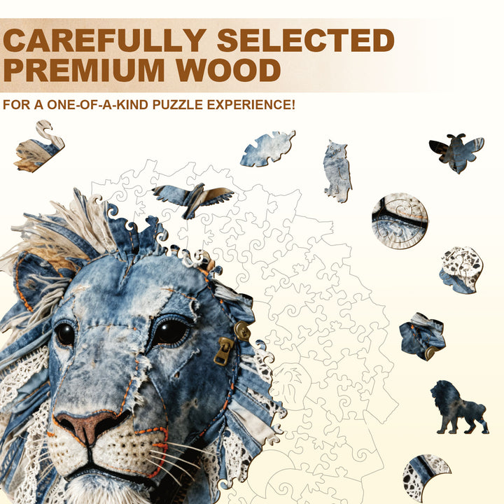 Denim Fabric Lion Wooden Jigsaw Puzzle