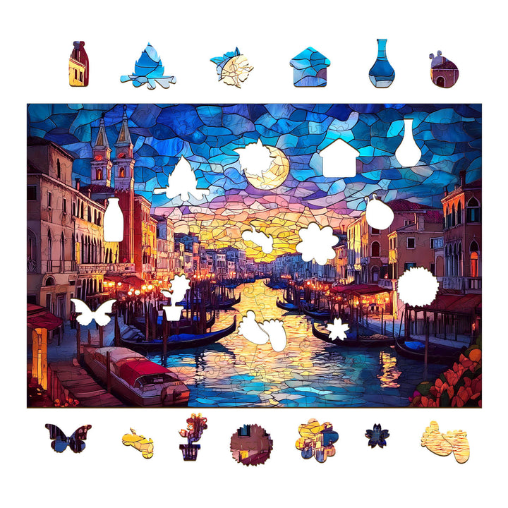 Stained Glass Starry Night Wooden Jigsaw Puzzle - Woodbests