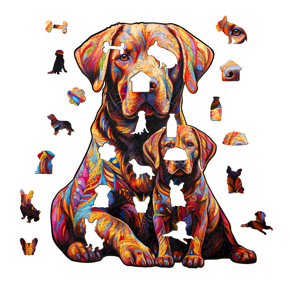 Parent-child Labrador-2 Wooden Jigsaw Puzzle-Woodbests