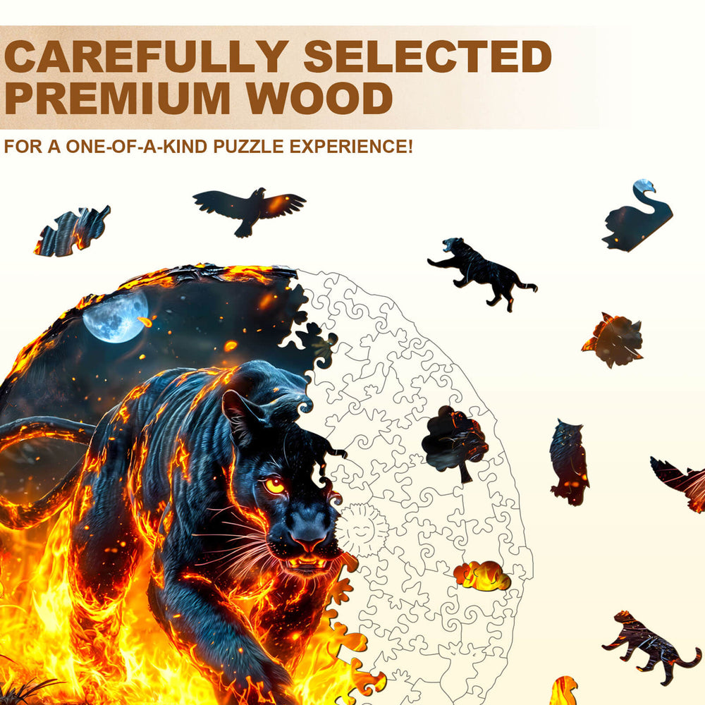 flame panther Wooden Jigsaw Puzzle
