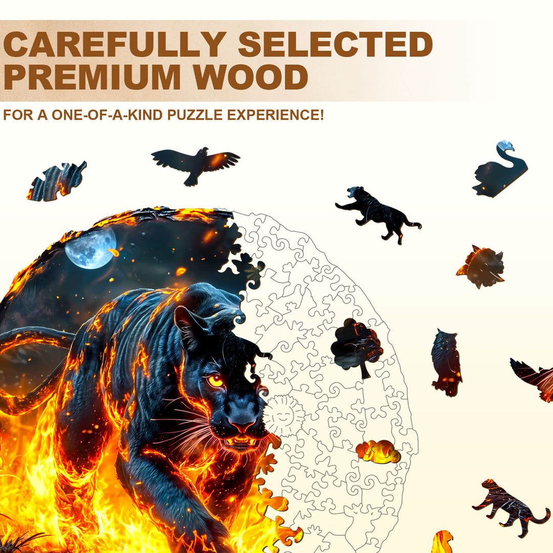 flame panther Wooden Jigsaw Puzzle