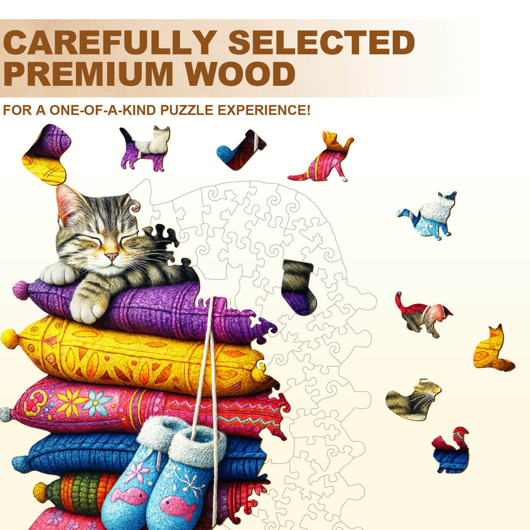 pillow kitten Wooden Jigsaw Puzzle
