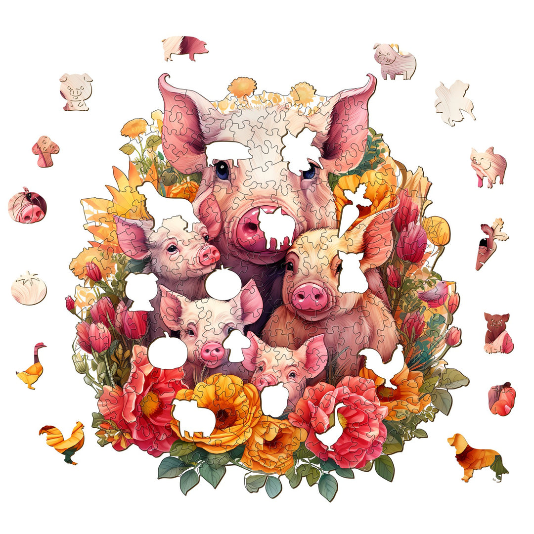 Mother Pig And Piglet-1 Wooden Jigsaw Puzzle-Woodbests