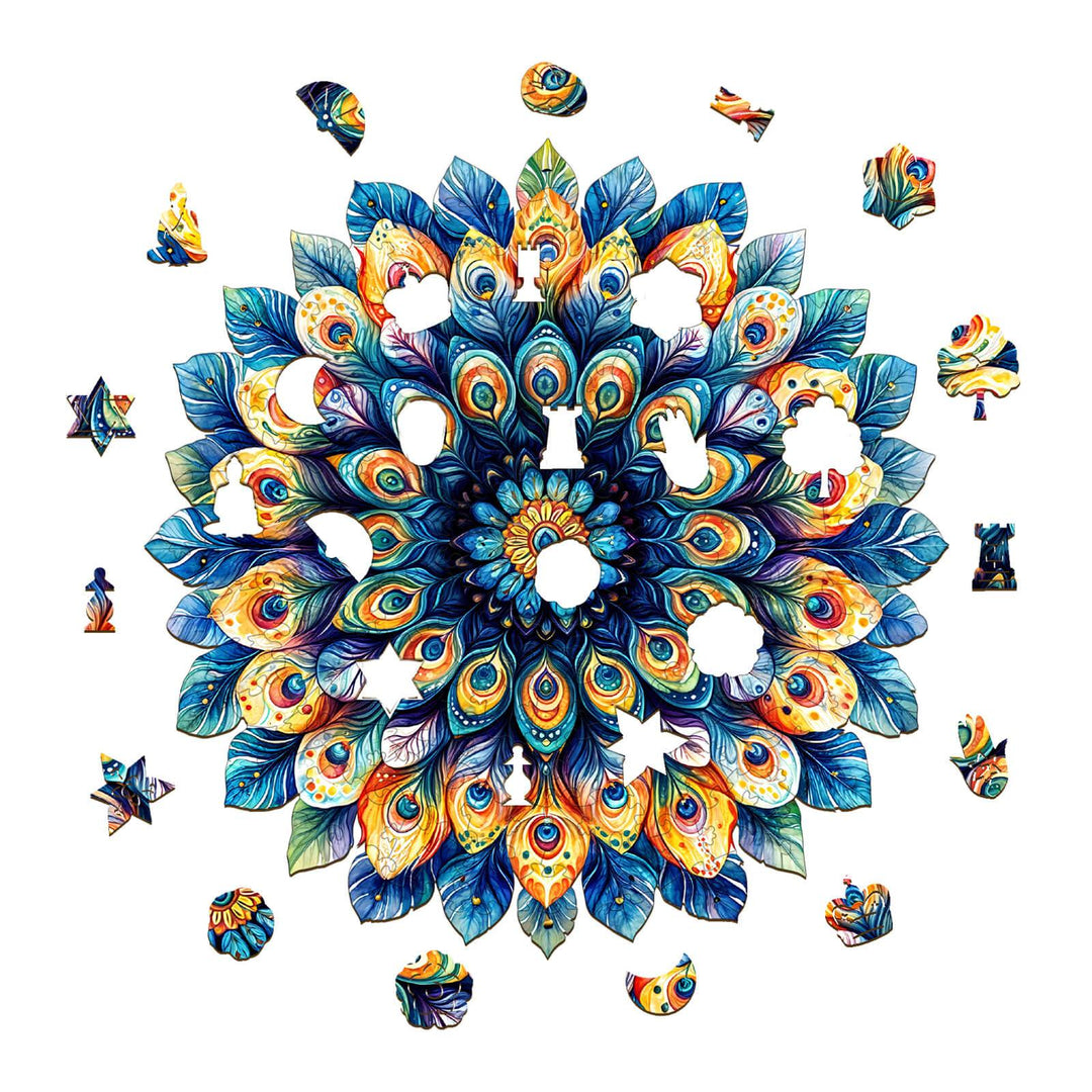 Peacock Feather Mandala Wooden Jigsaw Puzzle - By Woodbests