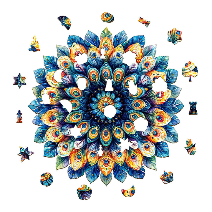 Peacock Feather Mandala Wooden Jigsaw Puzzle - By Woodbests