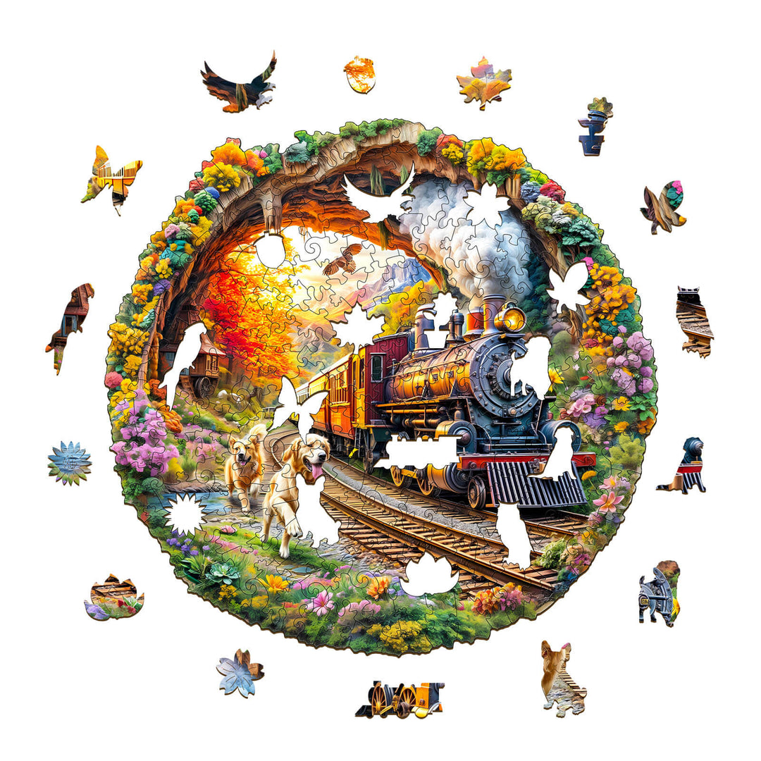 3D Racing the Train-2 Wooden Jigsaw Puzzle - Woodbests