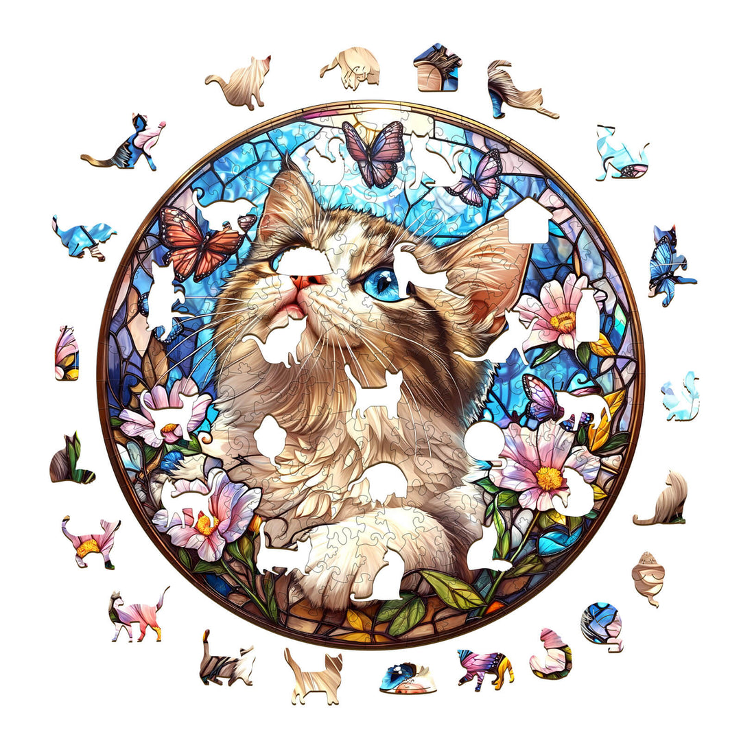 Ragdoll and Butterfly  Wooden Jigsaw Puzzle