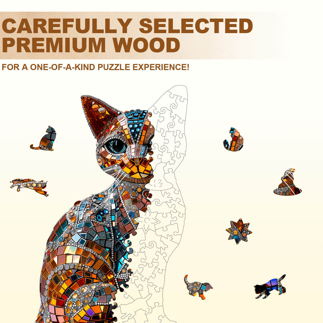 Vivid Mosaic Cat Wooden Jigsaw Puzzle