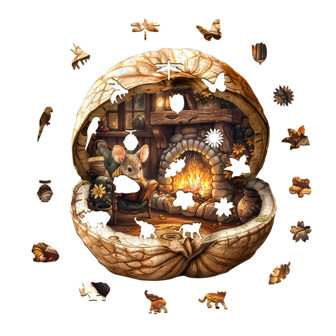 mouse's walnut house Wooden Jigsaw Puzzle