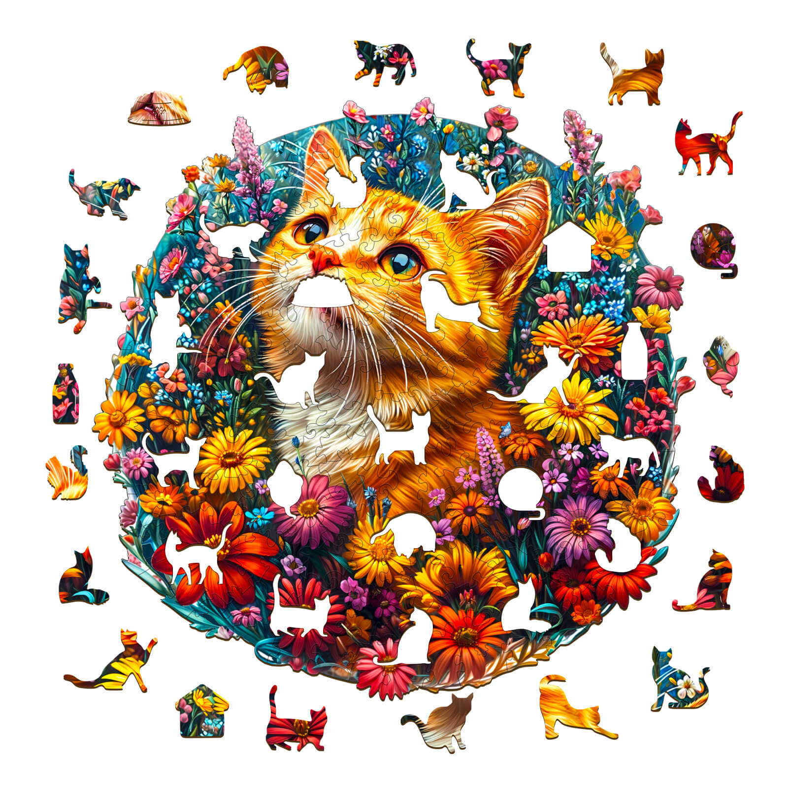 Cat in Flowers Wooden Jigsaw Puzzle