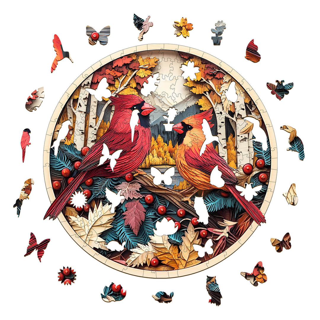 Autumn Cardinal Wooden Jigsaw Puzzle