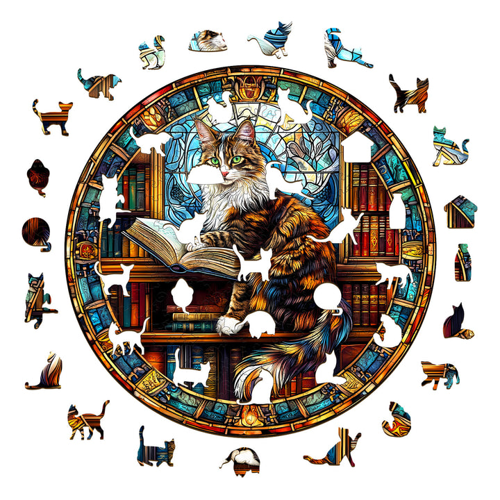 The Maine Cat Library Wooden Jigsaw Puzzle