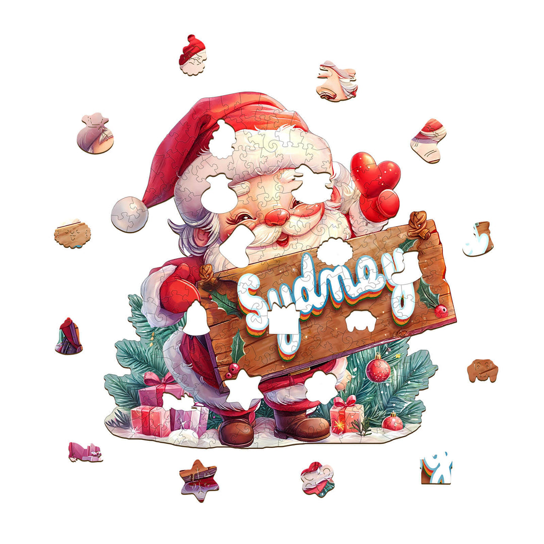 Santa Claus Custom Name Wooden Jigsaw Puzzle - Woodbests