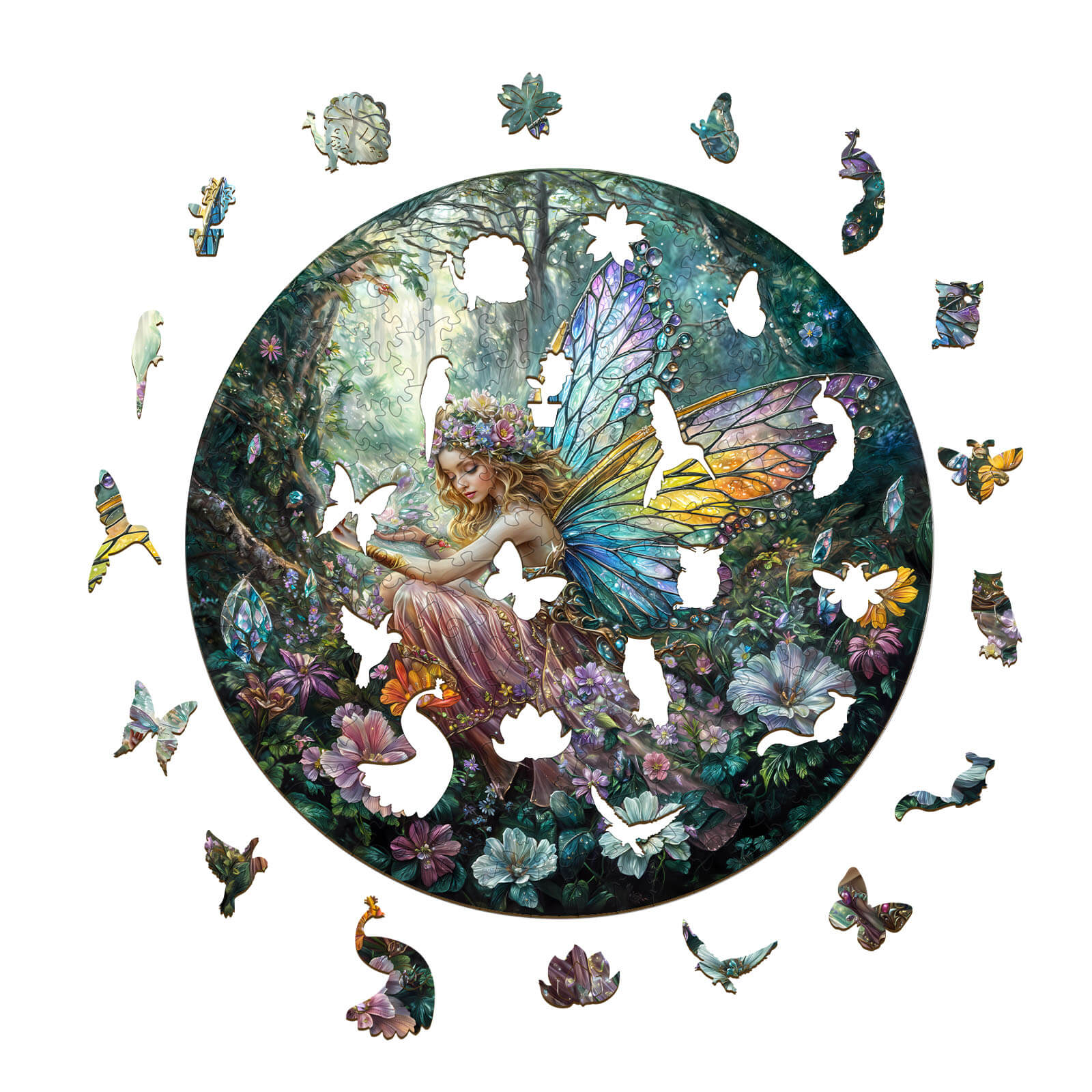Colorful Magic Fairy wooden jigsaw puzzle with intricate pieces and whimsical design, ideal for focused mind games.