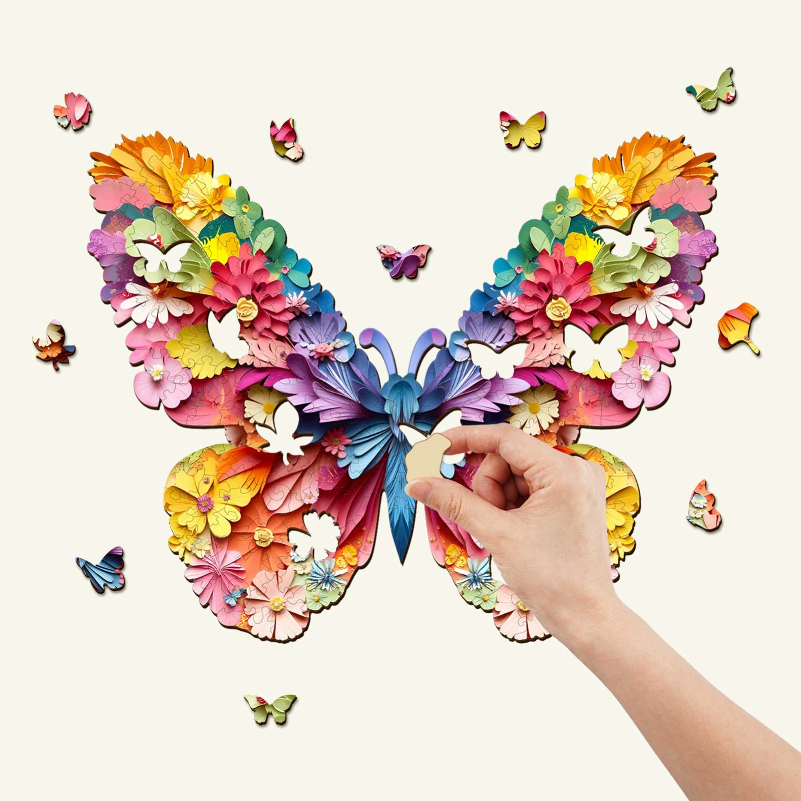 Puzzle en bois en forme de papillon coloré en 3D