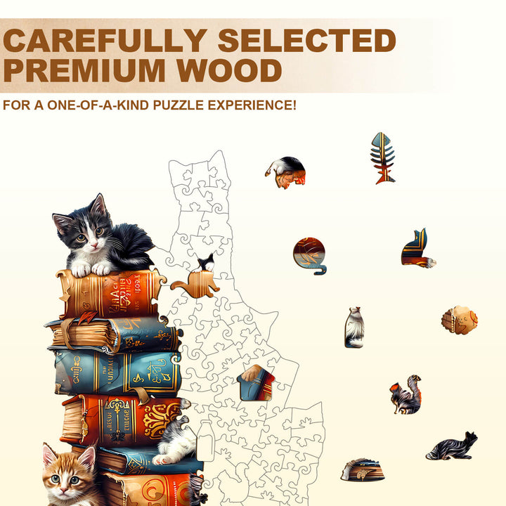 The Bookish Cats Wooden Jigsaw Puzzle
