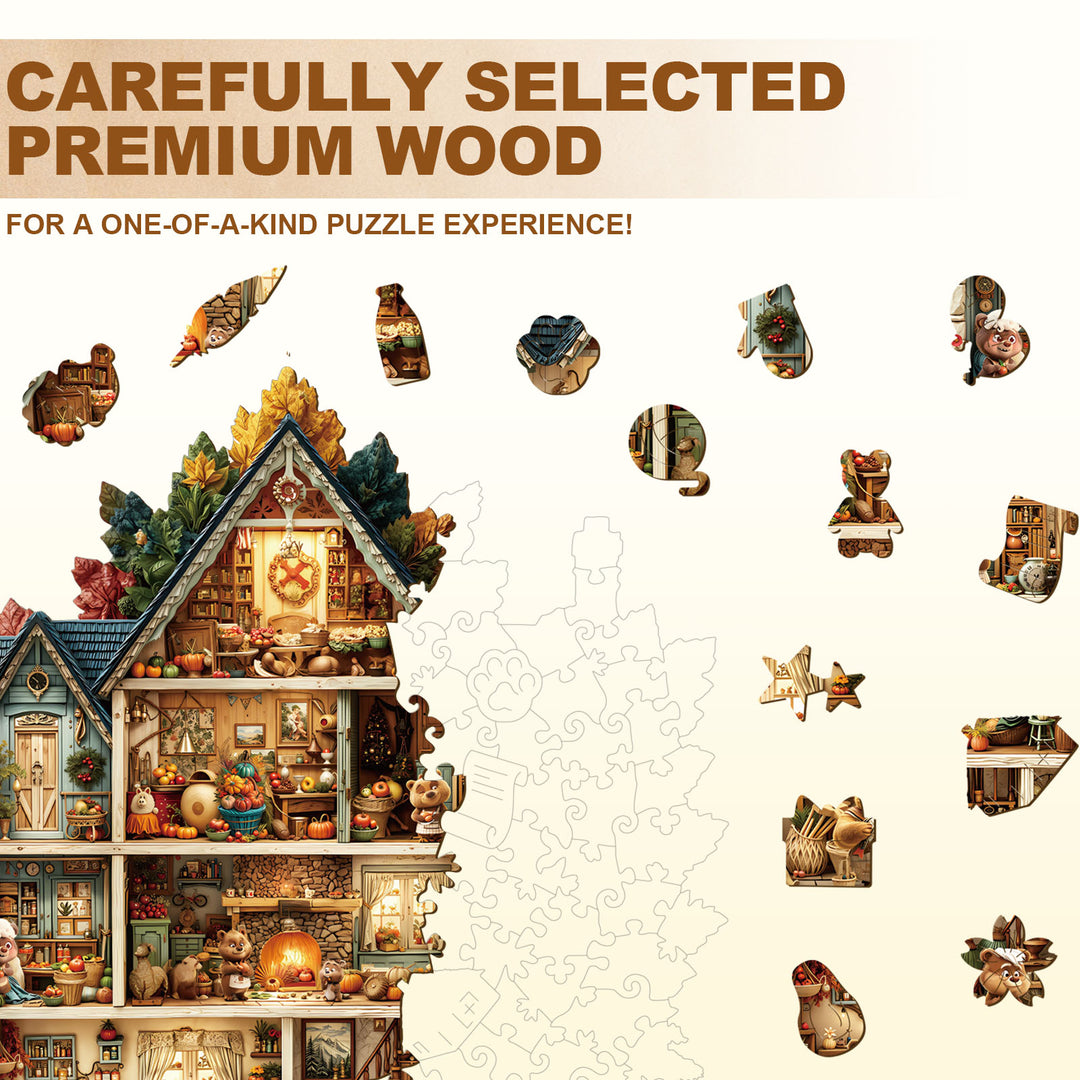 Bear's House - Thanksgiving Day Wooden Jigsaw Puzzle