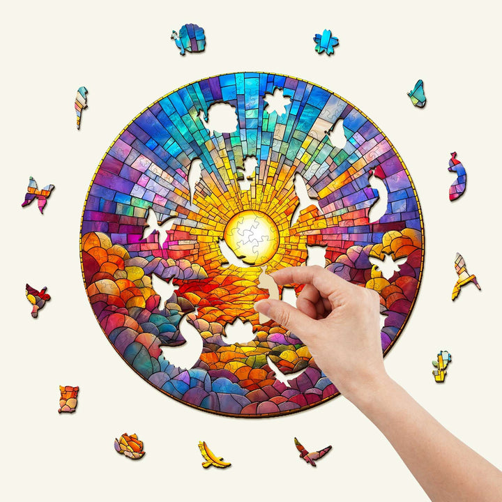 Buntglas Regenbogen Holzpuzzle