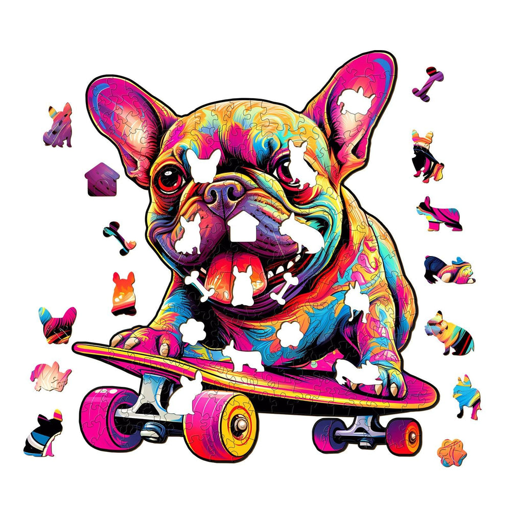 Skate Frenchie Wooden Jigsaw Puzzle-Woodbests