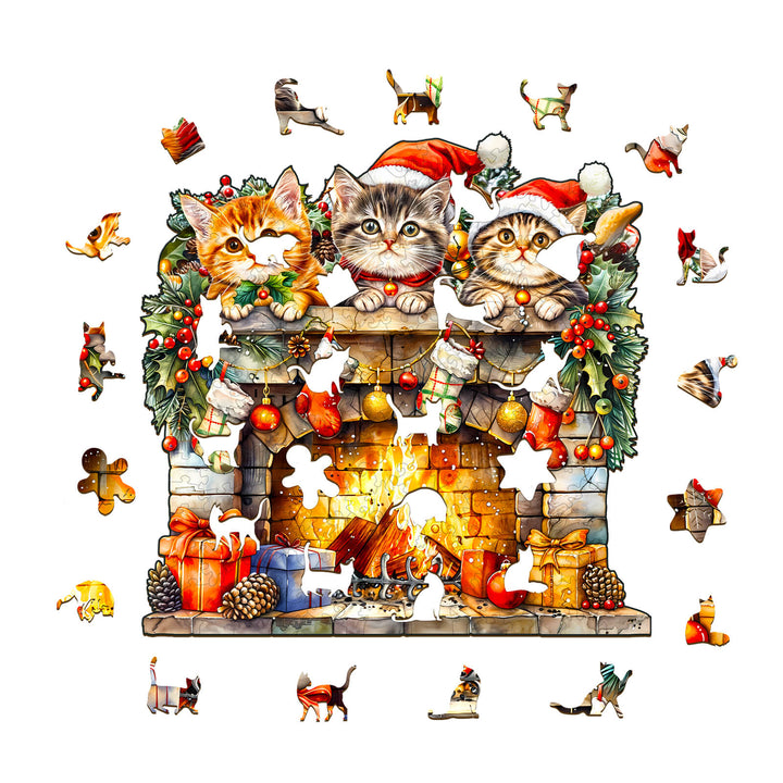 Fireplace Kitten Wooden Jigsaw Puzzle