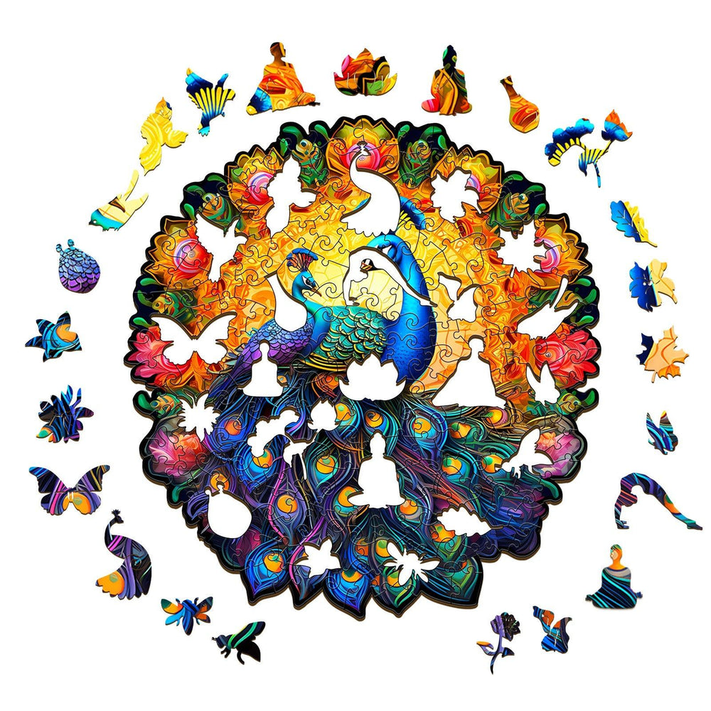 Peacock Family Wooden Jigsaw Puzzle-Woodbests