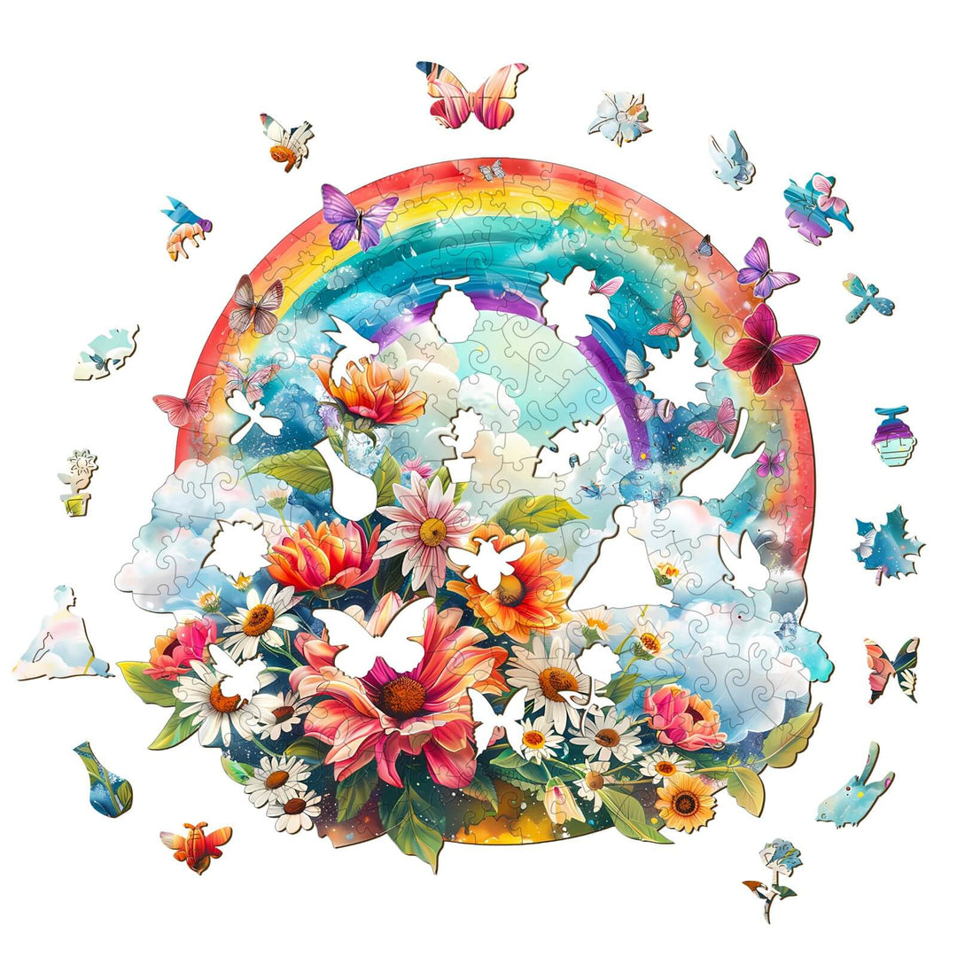 Rainbow and Flowers Wooden Jigsaw Puzzle