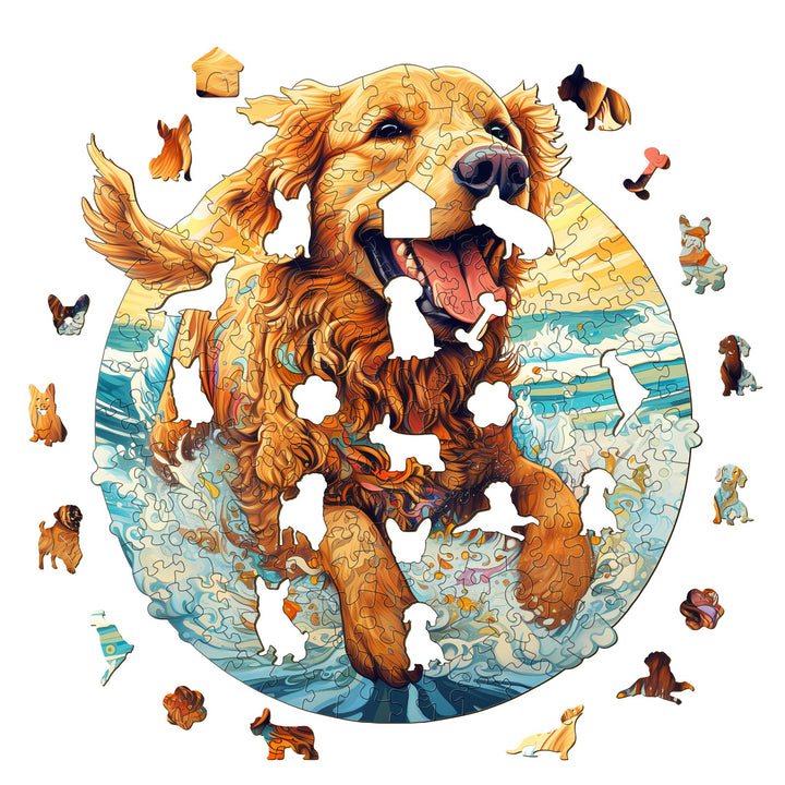 Happy Golden Retriever Wooden Jigsaw Puzzle-Woodbests