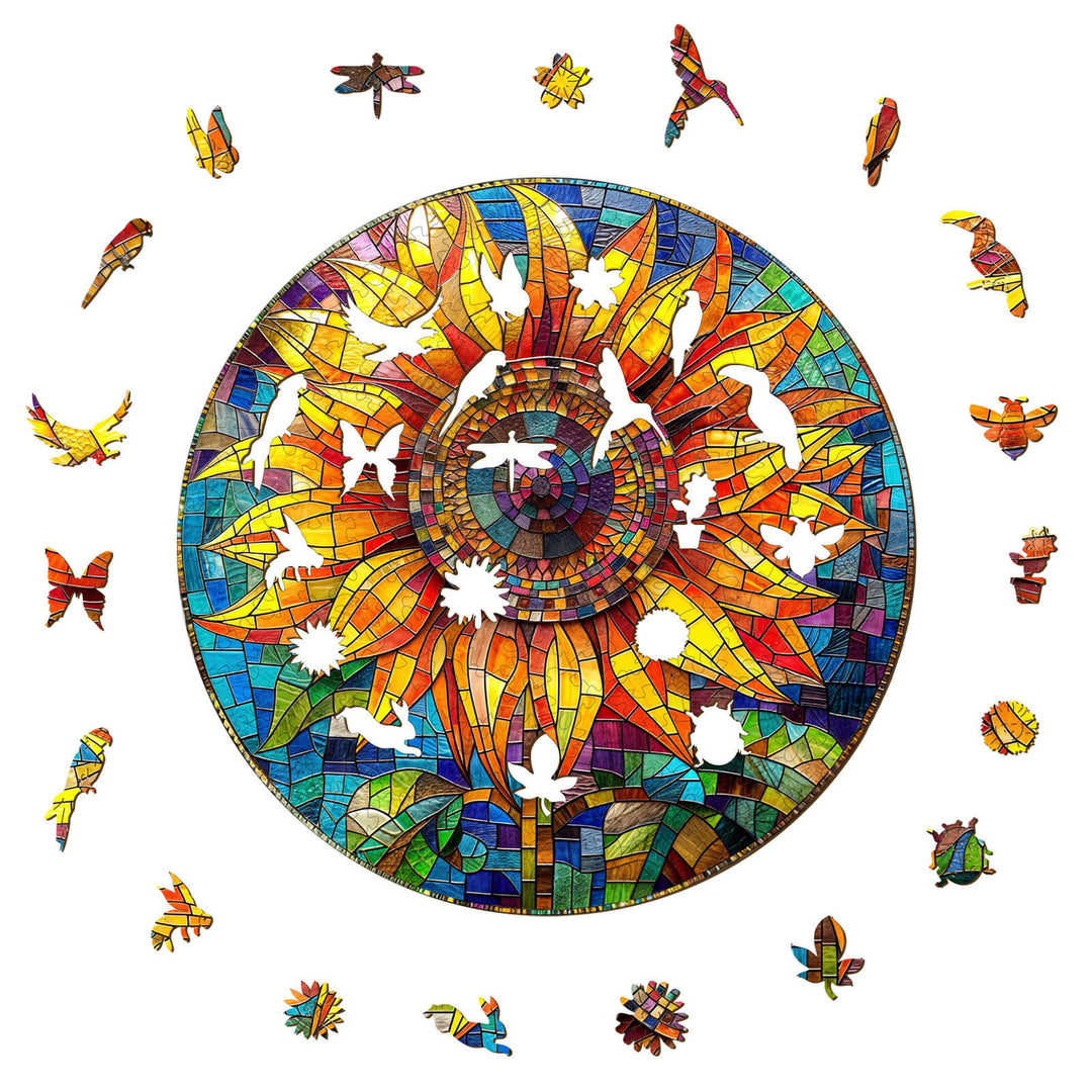 Stained Glass Sunflower Wooden Jigsaw Puzzle