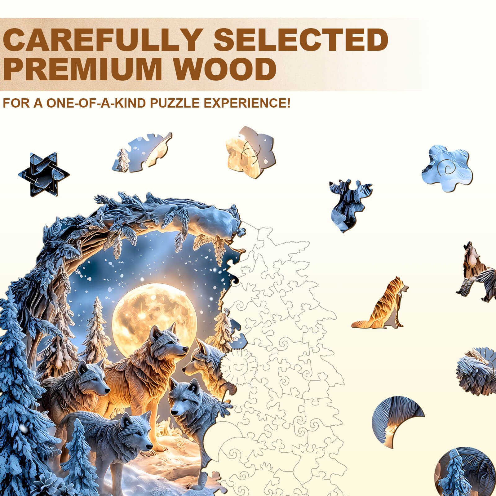 Schneebedeckte Nacht Wolf Rudel Holz-Puzzle