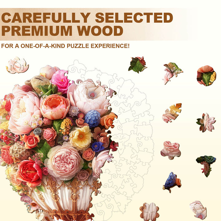 Bouquet Hot air Balloon Wooden Jigsaw Puzzle