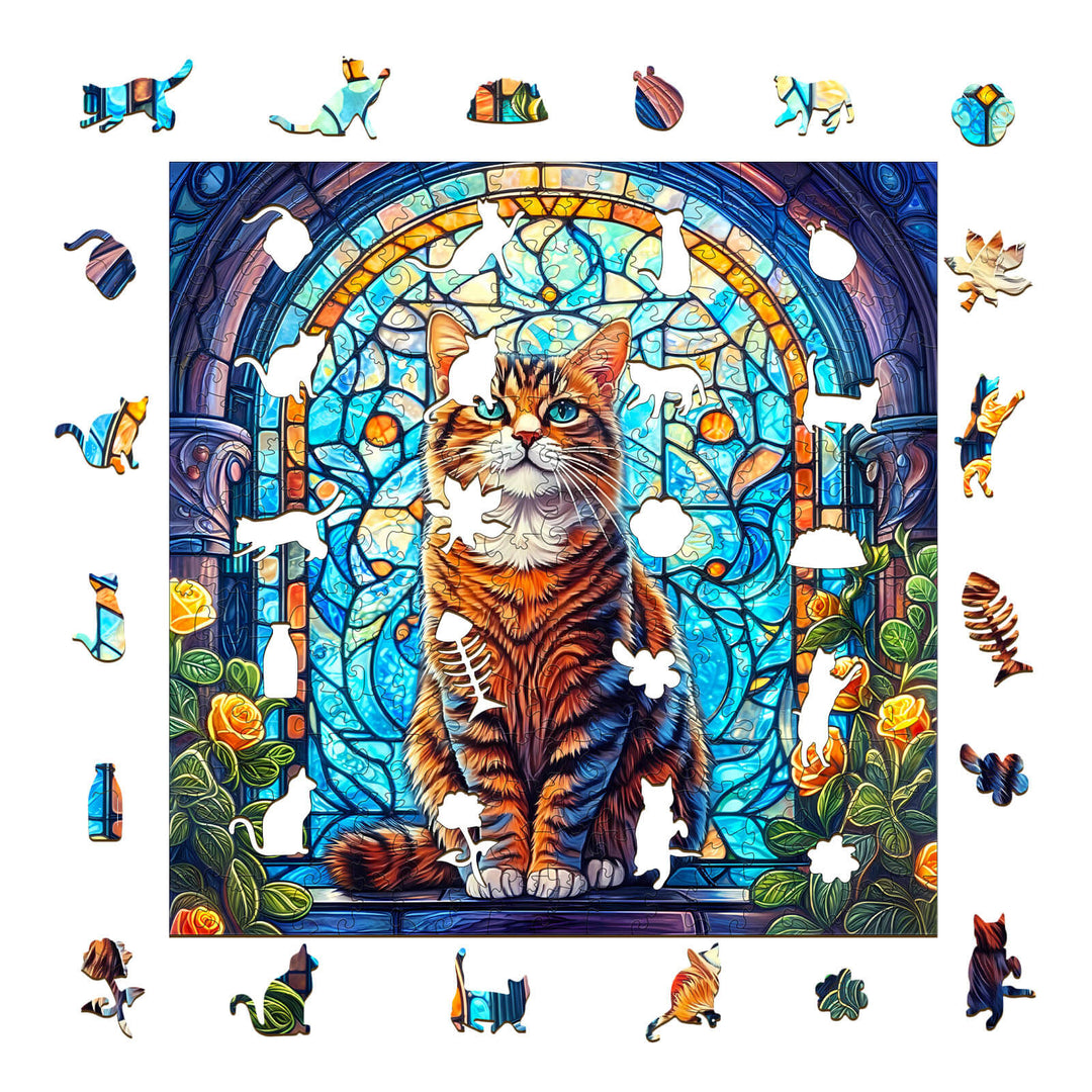 Stained Glass Cat Wooden Jigsaw Puzzle