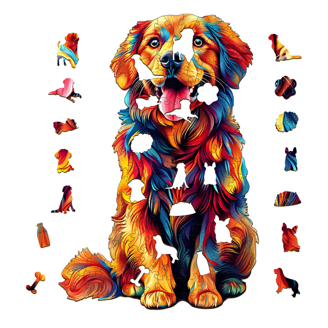 Colorful Golden Retriever Wooden Jigsaw Puzzle