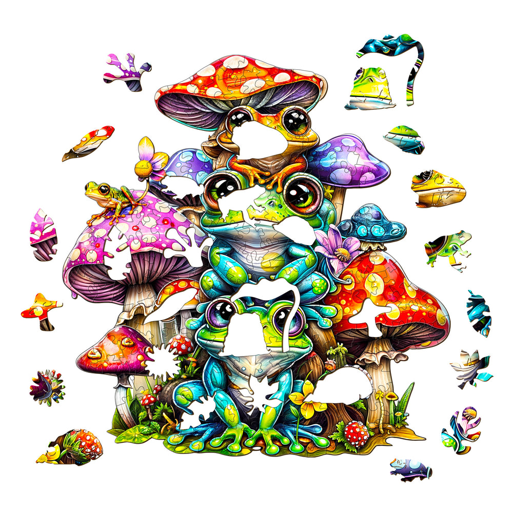 Frog Family Wooden Jigsaw Puzzle-Woodbests