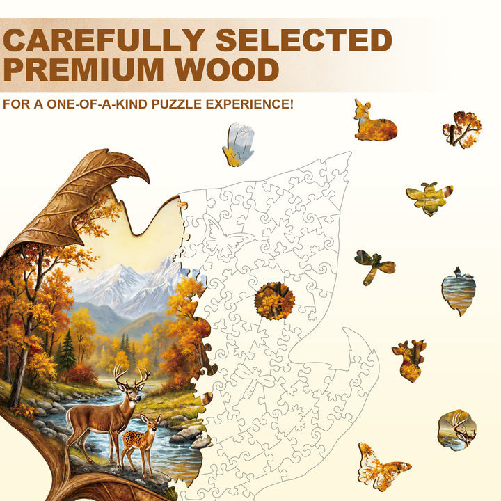 Golden Autumn Deer Wooden Jigsaw Puzzle