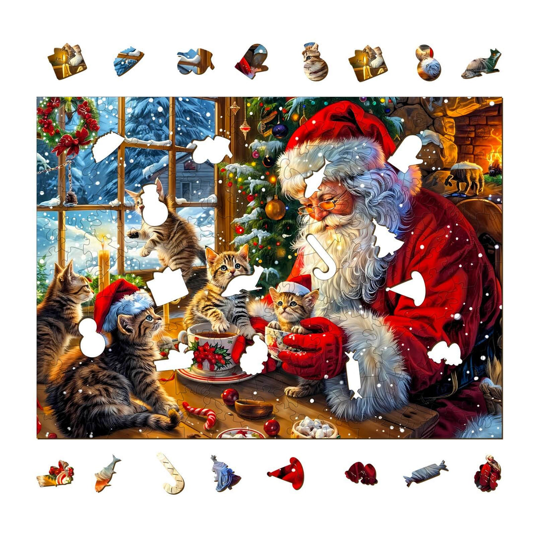 Puzzle en bois Père Noël dans la cheminée-1