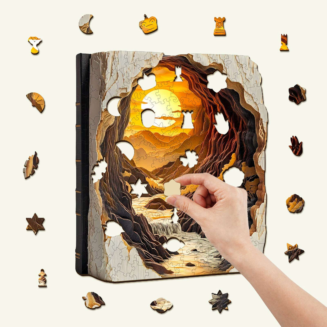 3D Sonnenuntergang in einem Buch Holzpuzzle