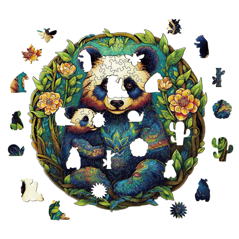 Panda Family 2 Wooden Jigsaw Puzzle-Woodbests
