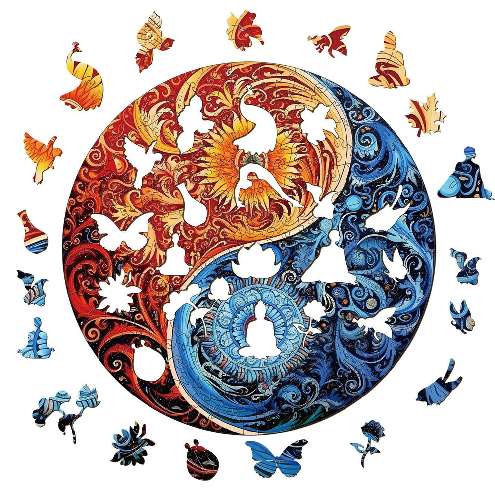 Yellow Blue Yin Yang Wooden Jigsaw Puzzle-Woodbests