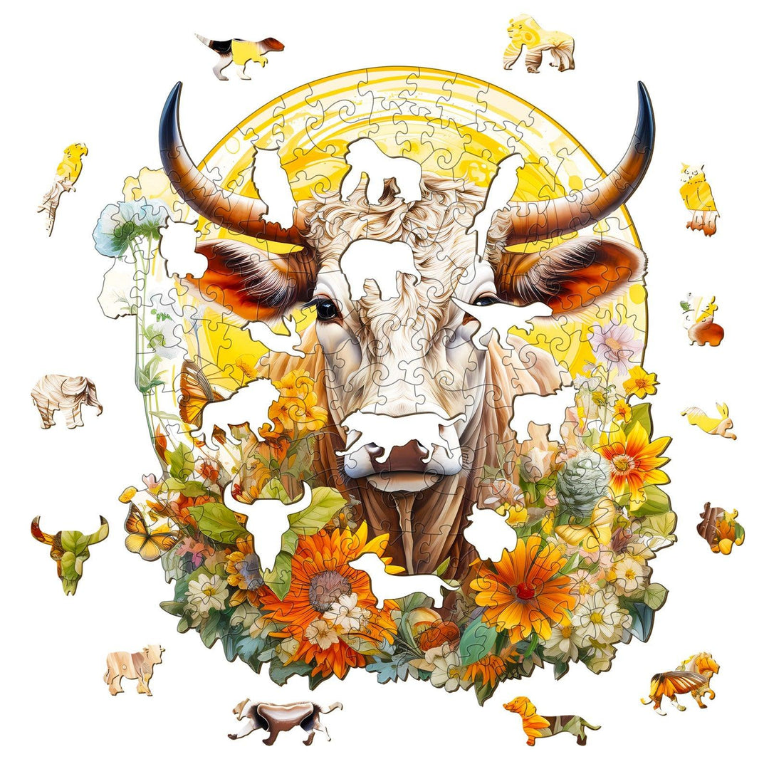 Cow and Flower Wooden Jigsaw Puzzle