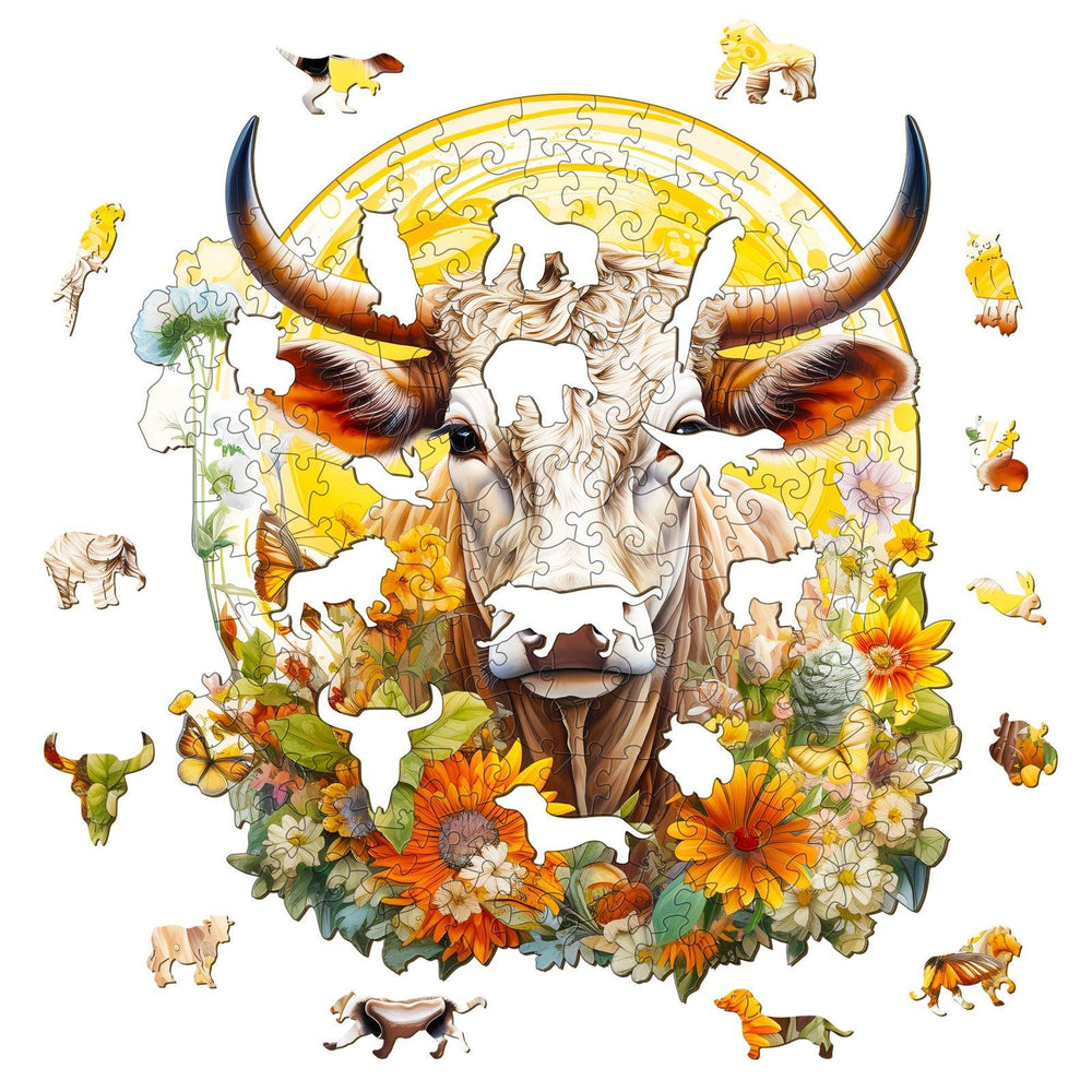 Cow and Flower Wooden Jigsaw Puzzle-Woodbests