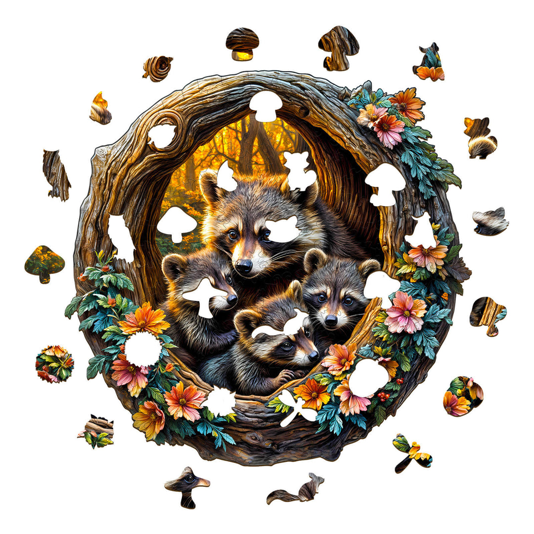 Raccoon Family Wooden Jigsaw Puzzle